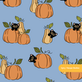 Blue Kitty Pumpkins Halloween Seamless Pattern