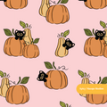 Pink Kitty Pumpkins Halloween Seamless Pattern