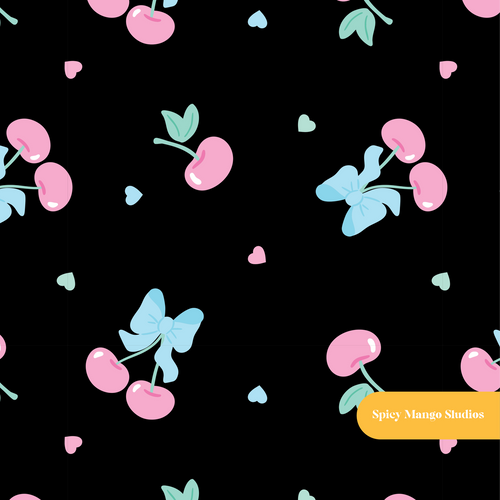 Black and Pink Lovely Cherry Seamless Pattern