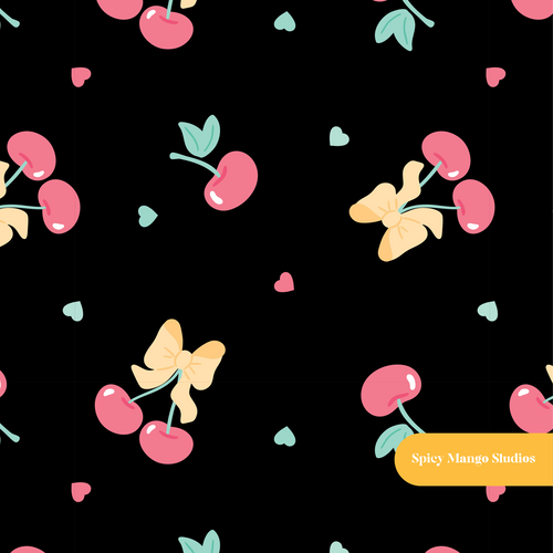 Black and Red Lovely Cherry Seamless Pattern