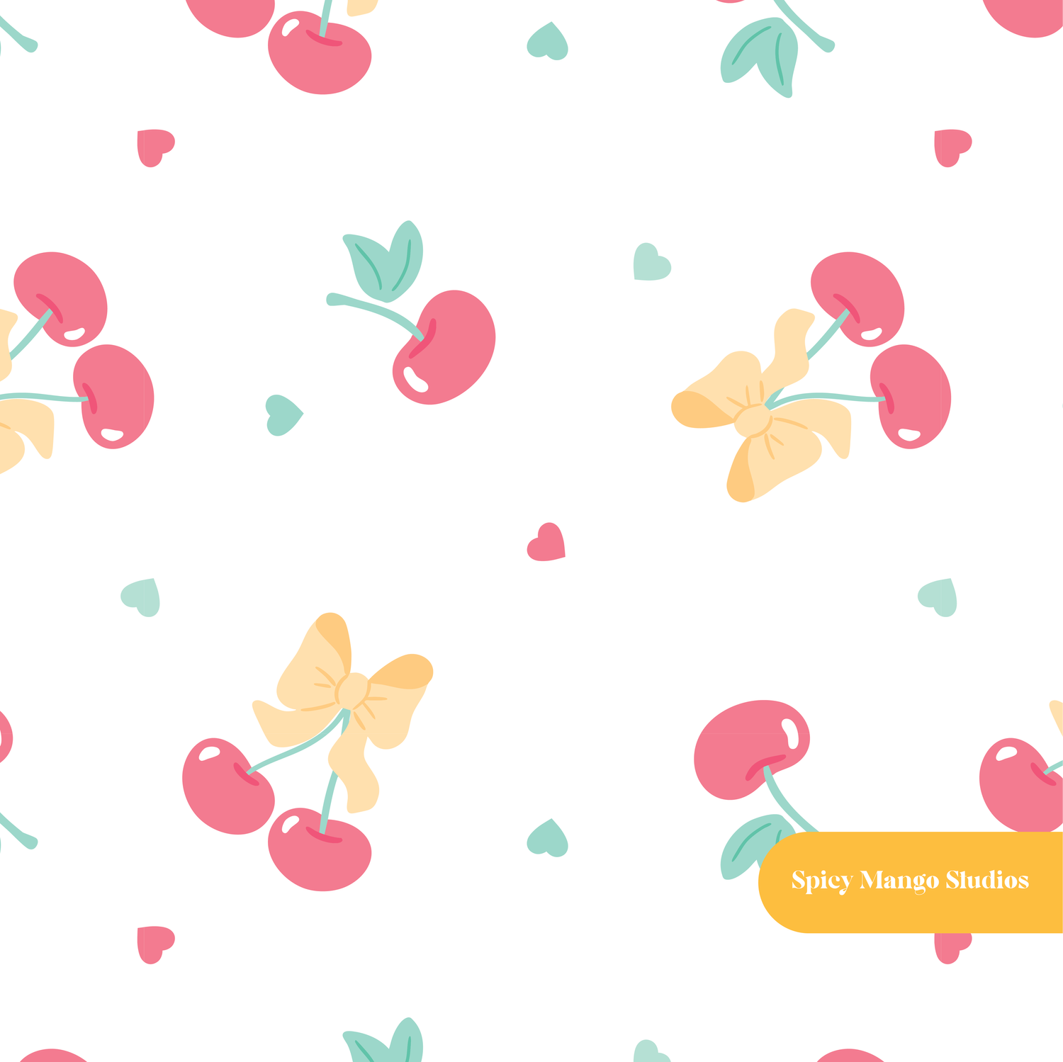 White and Red Lovely Cherry Seamless Pattern