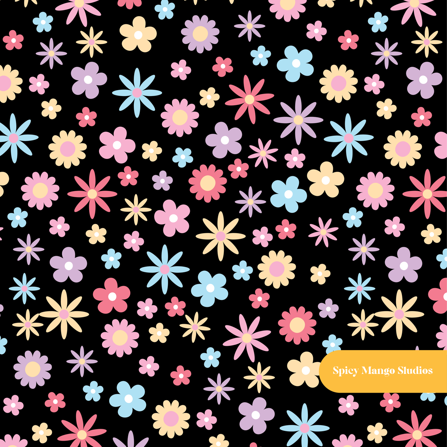 Black Love Floral Seamless Pattern