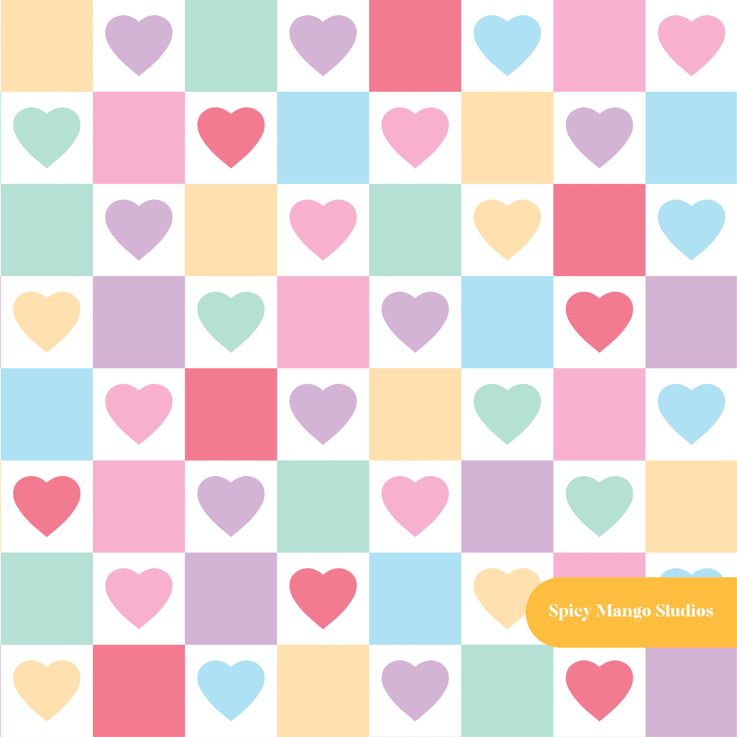White Love Checker Seamless Pattern