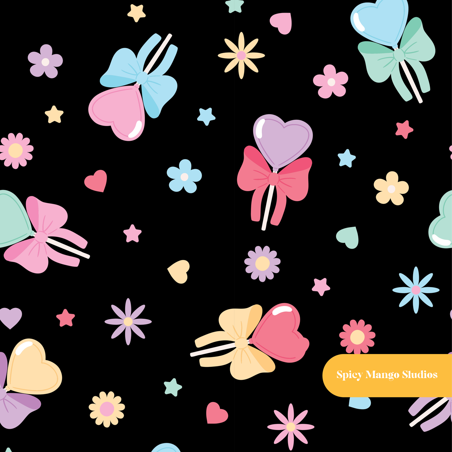Black Lollipop Love Seamless Pattern