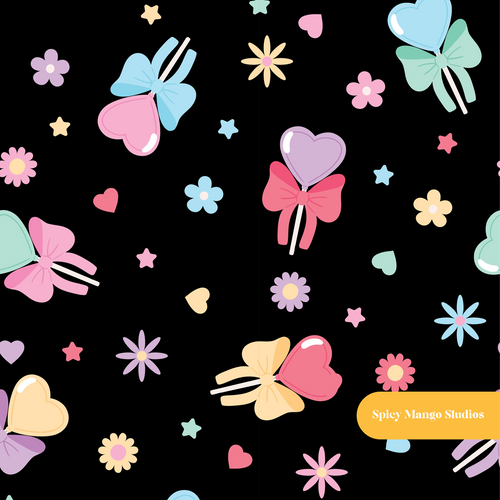 Black Lollipop Love Seamless Pattern