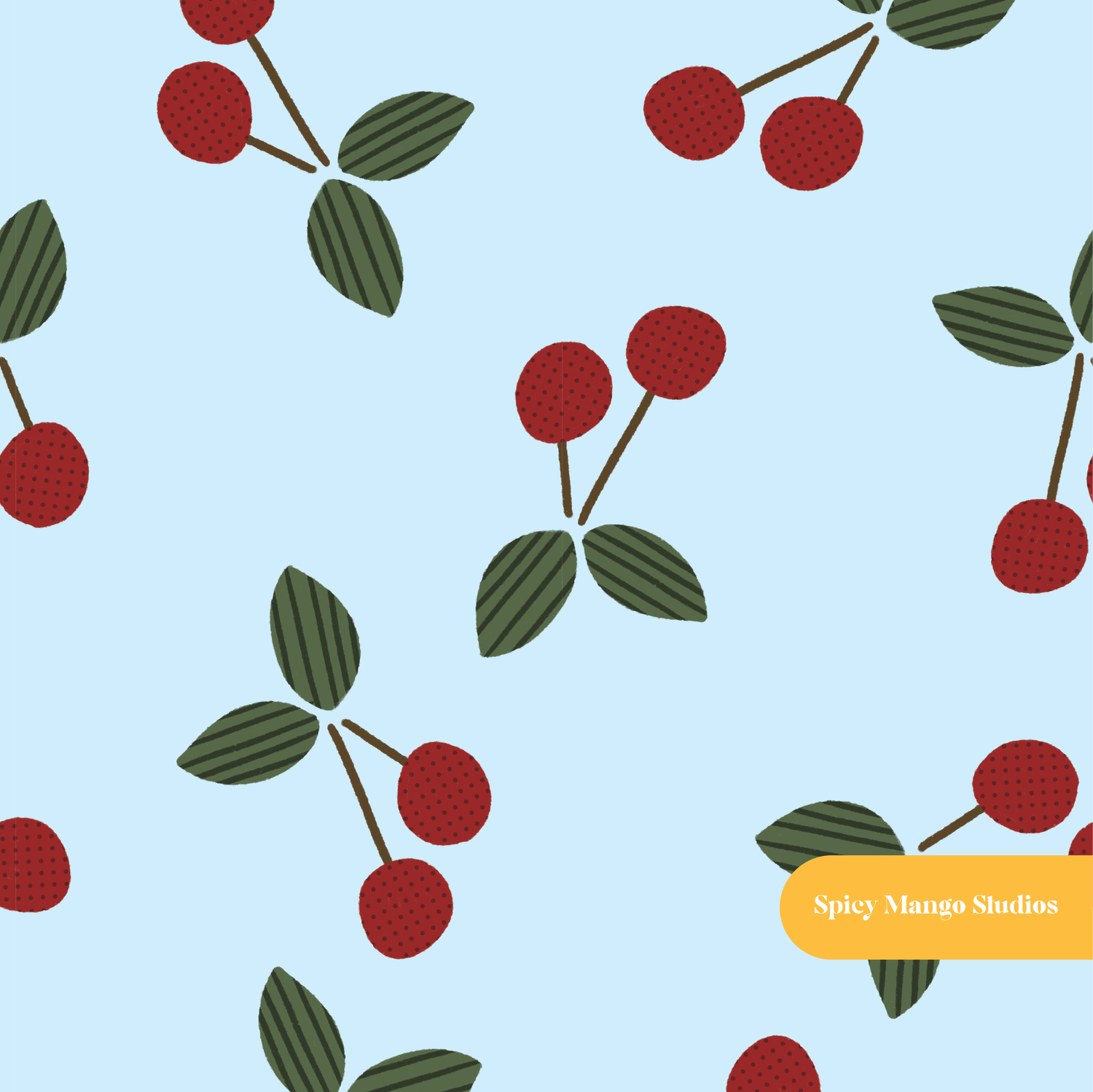 Light Blue Modern Cherry Fruit Seamless Pattern