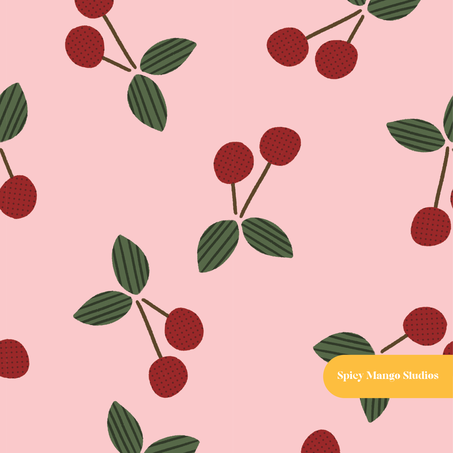 Pink Modern Cherry Fruit Seamless Pattern