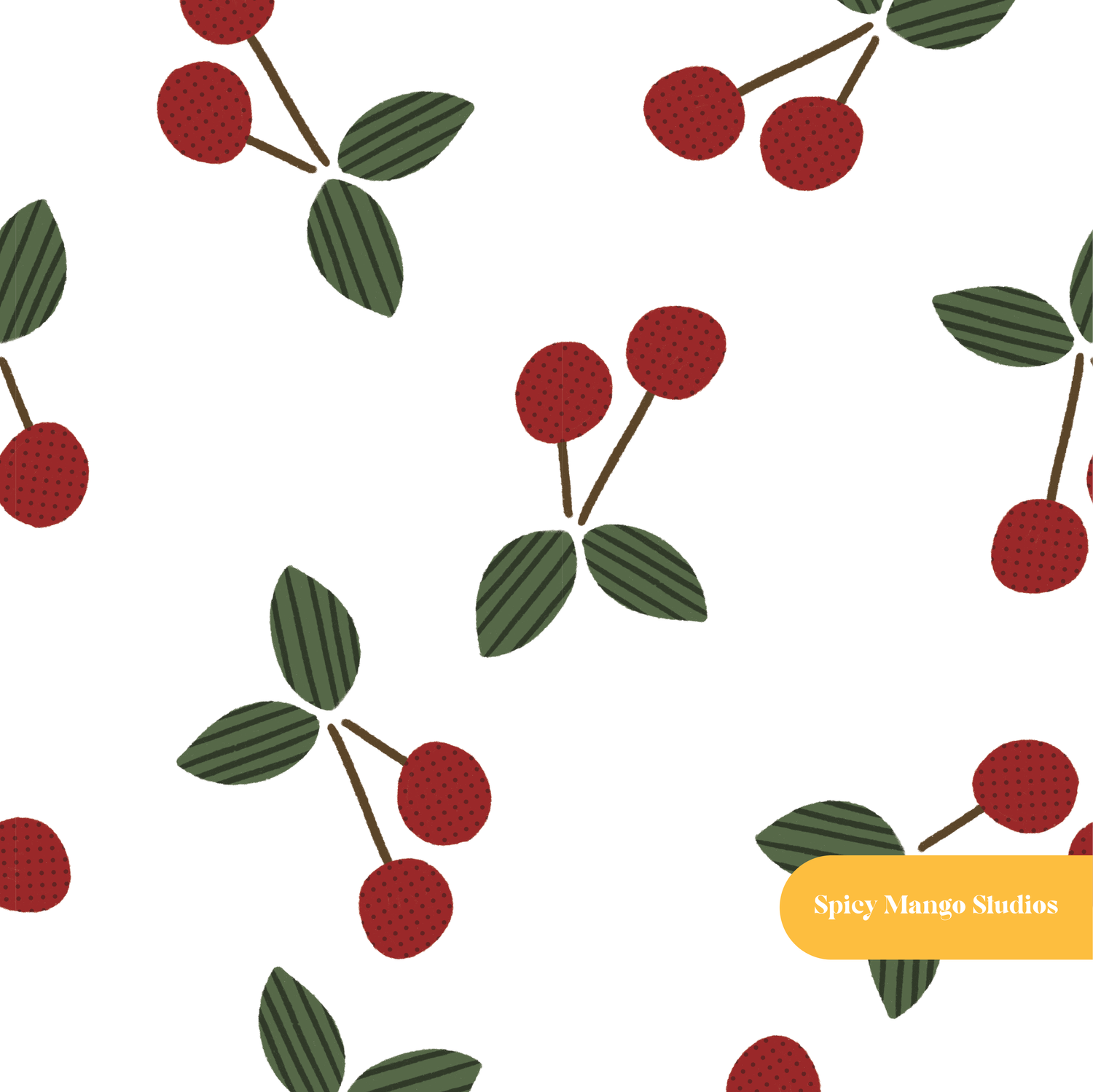 White Modern Cherry Fruit Seamless Pattern