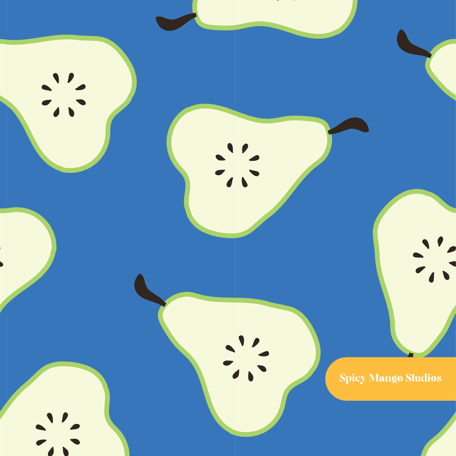 Blue Modern Pears Seamless Fruit Pattern