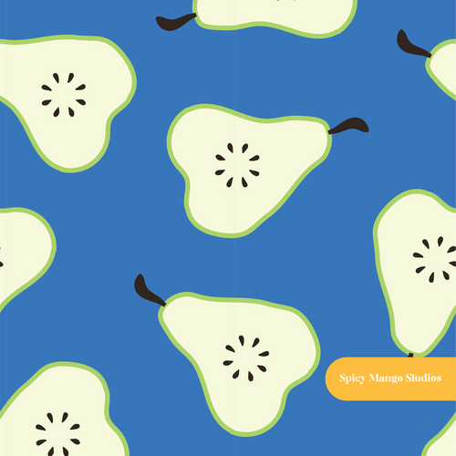 Blue Modern Pears Seamless Fruit Pattern