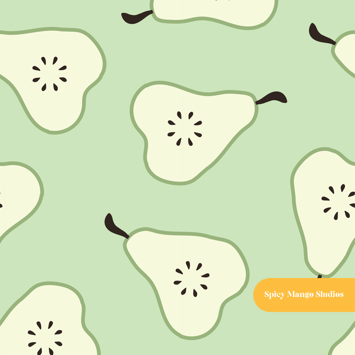 Green Modern Pears Seamless Fruit Pattern