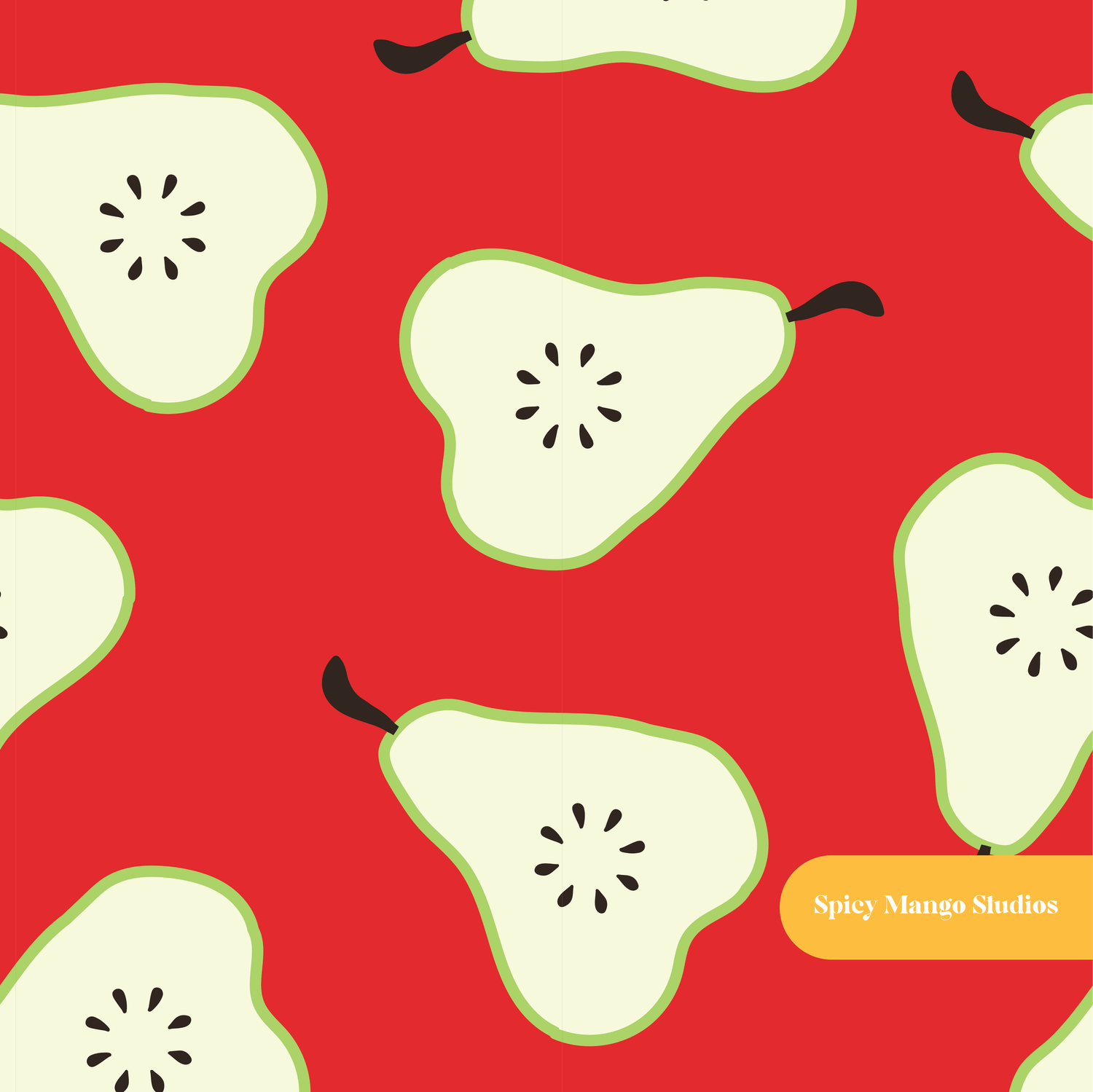 Red Modern Pears Seamless Fruit Pattern