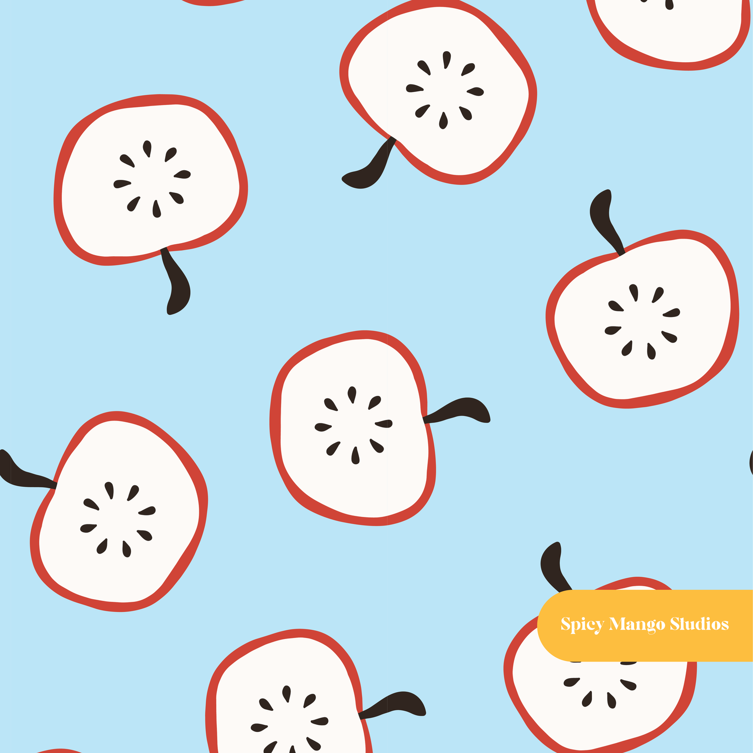 Blue Modern Apples Fruit Seamless Pattern