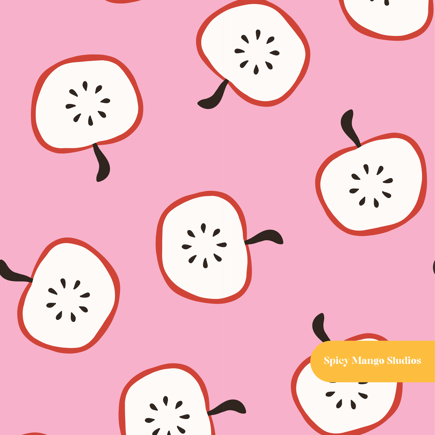 Pink Modern Apples Fruit Seamless Pattern