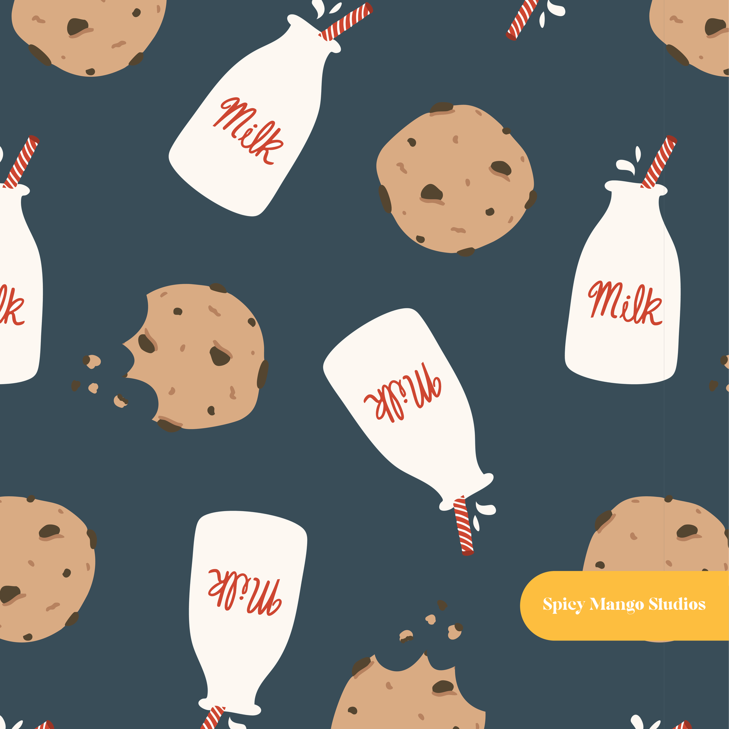 Navy Milk and Cookies Seamless Pattern