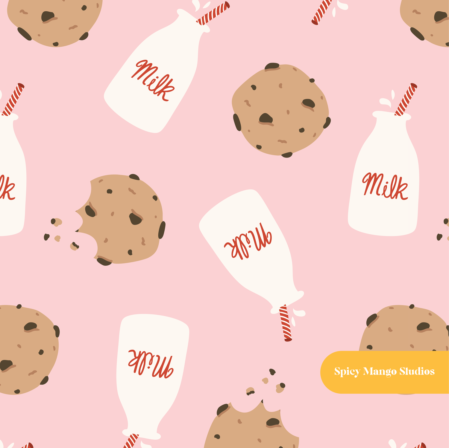 Pink Milk and Cookies Seamless Pattern