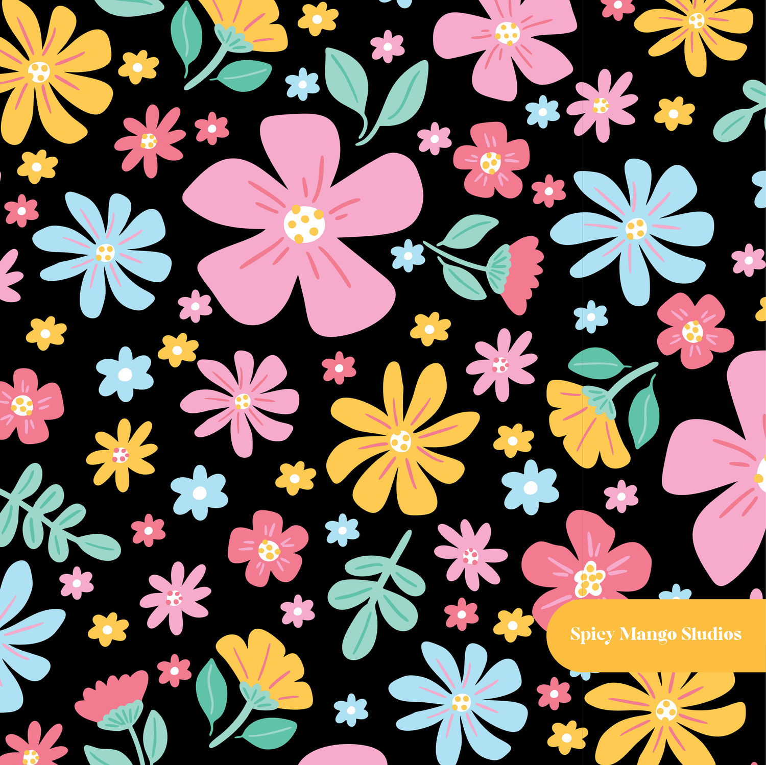 Black Margot Floral Seamless Pattern