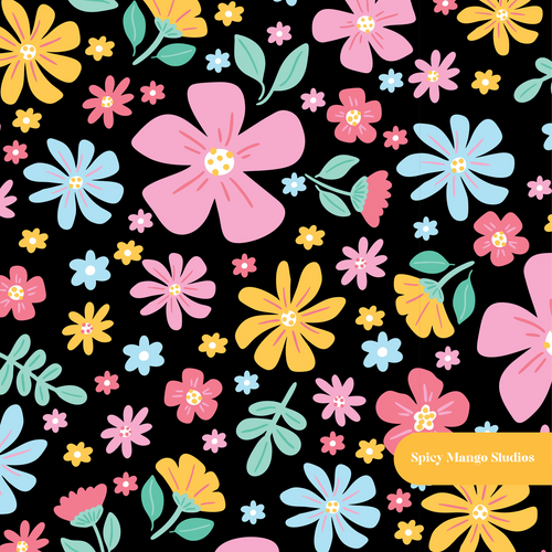 Black Margot Floral Seamless Pattern