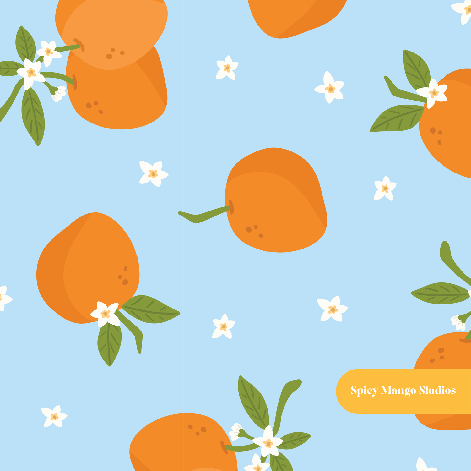 Light Blue Modern Oranges Fruit Seamless Pattern