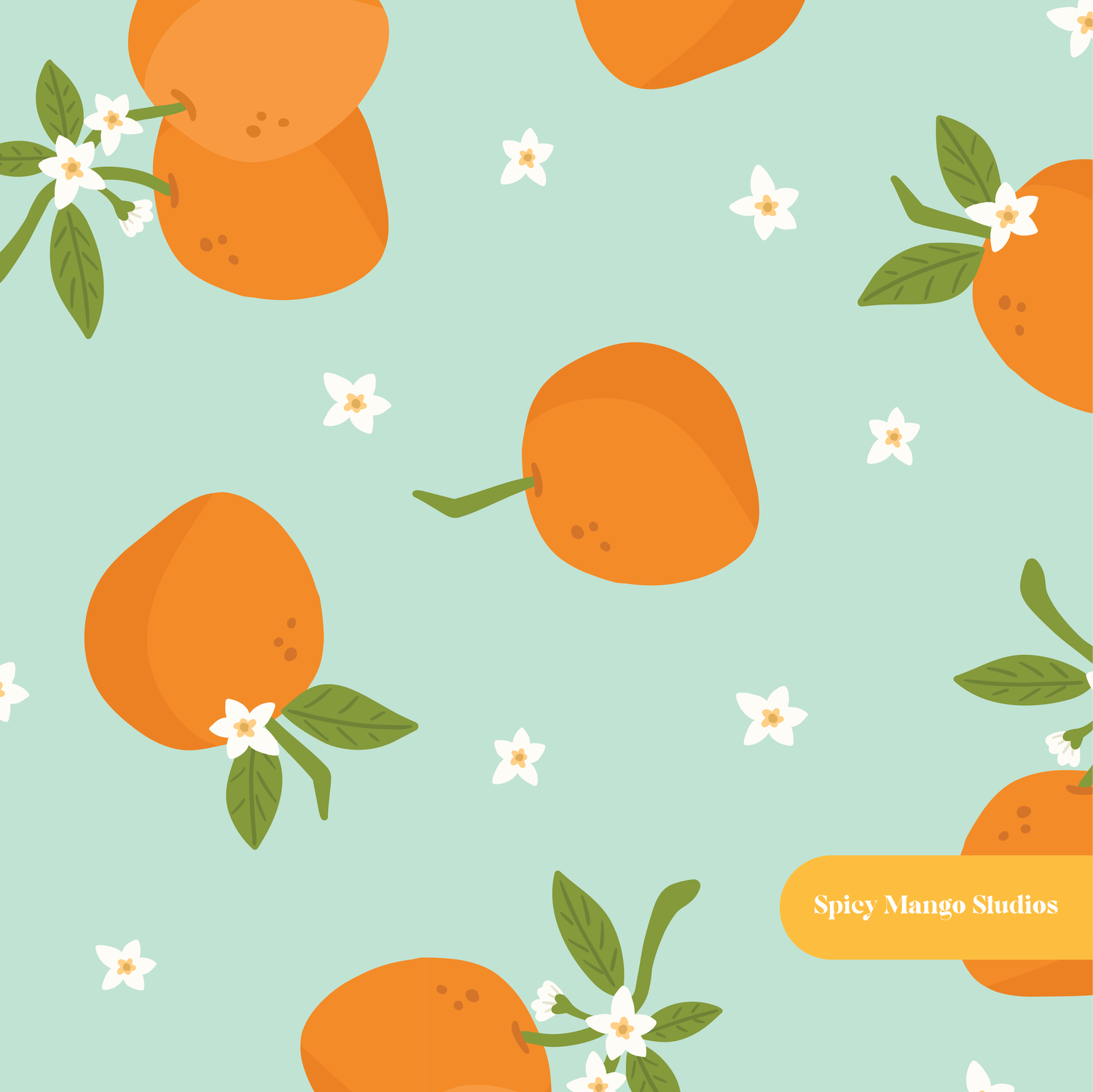 Mint Modern Oranges Fruit Seamless Pattern