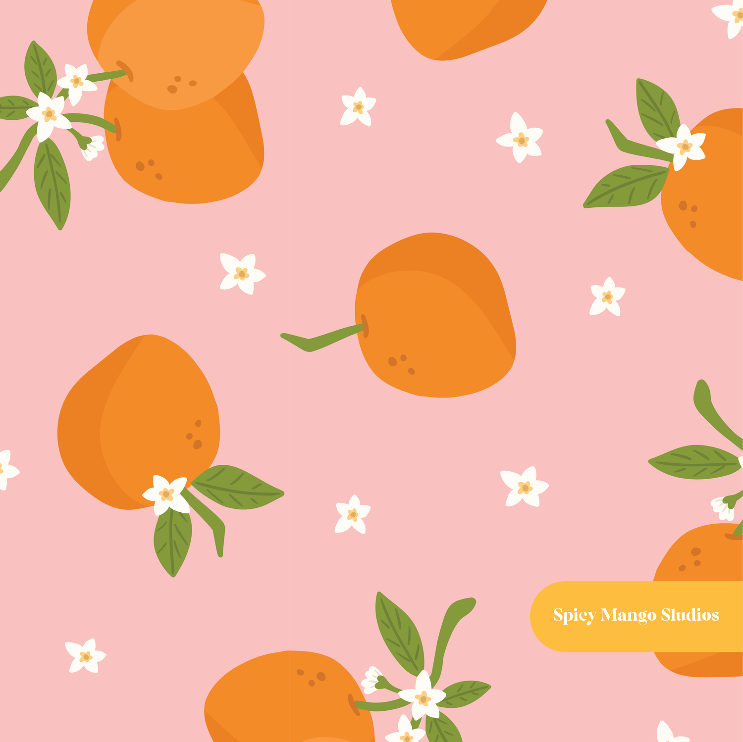 Pink Modern Oranges Fruit Seamless Pattern