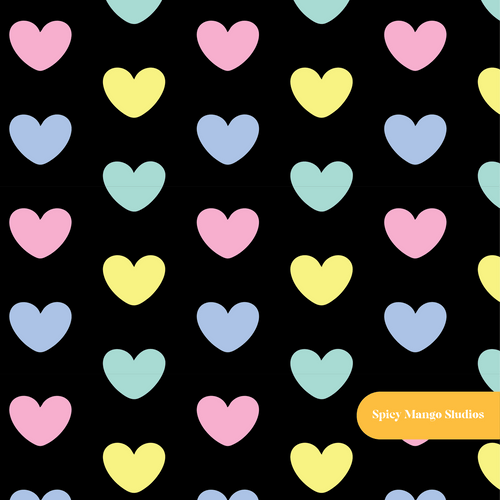 Black Neon Hearts Seamless Pattern