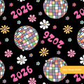 Black New Years 2026 Seamless Pattern