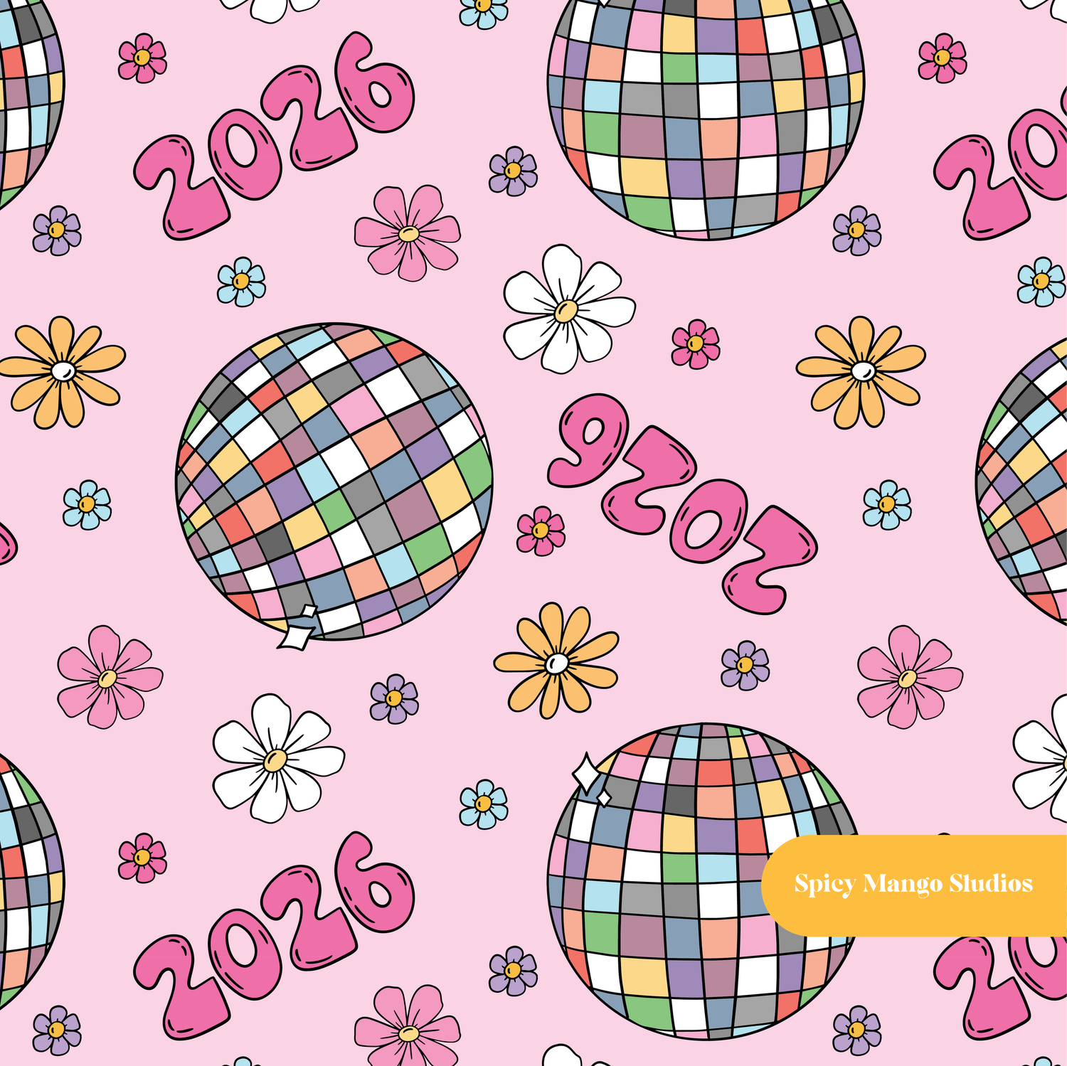 Pink New Years 2026 Seamless Pattern