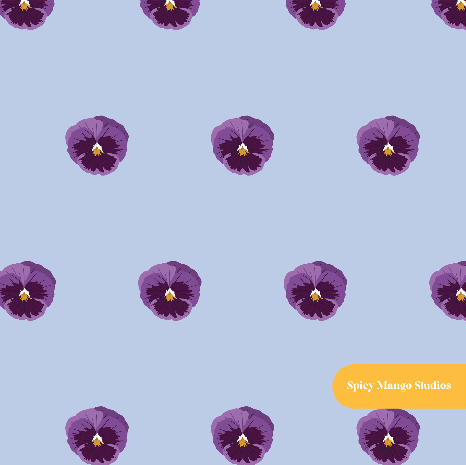 Dusty Blue Pansies Floral Seamless Pattern