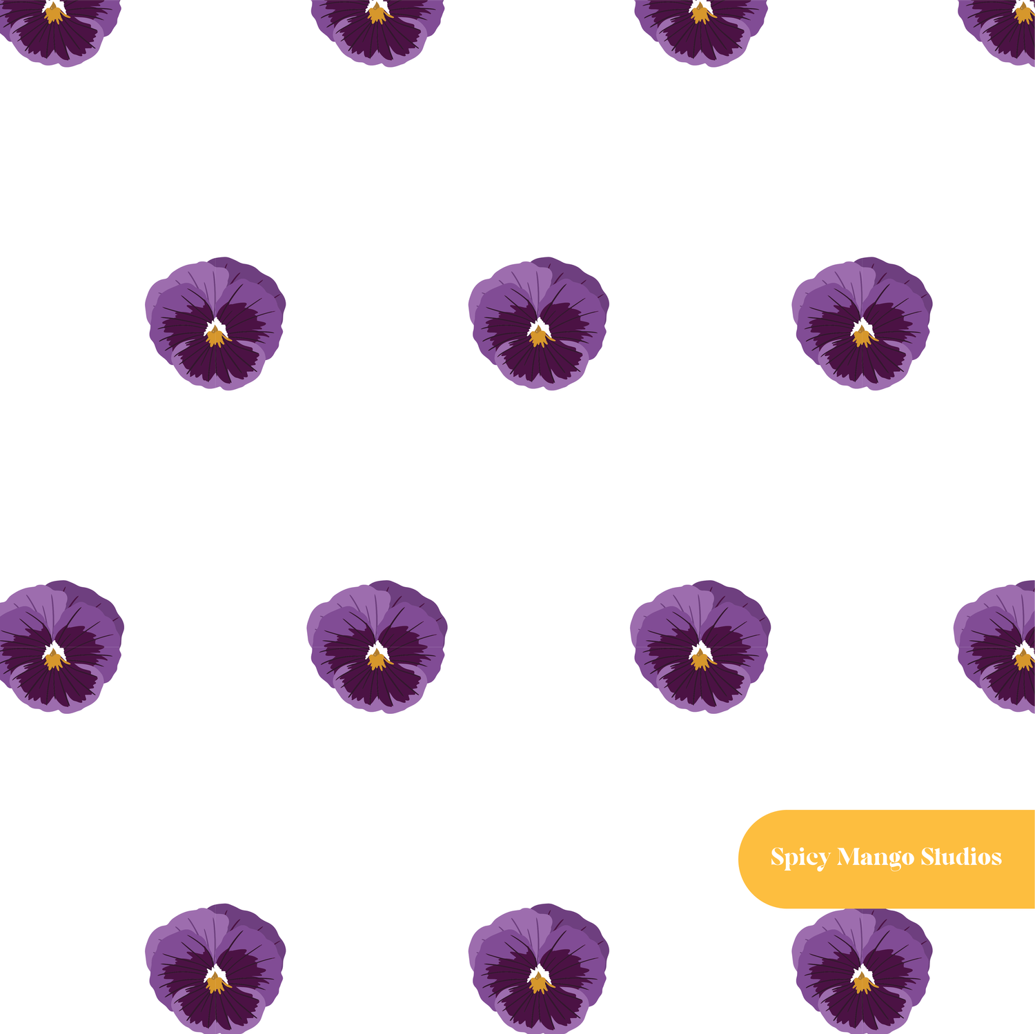 White Pansies Floral Seamless Pattern
