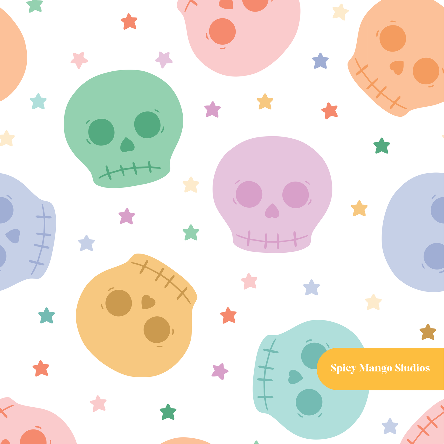 White Pastel Halloween Seamless Pattern