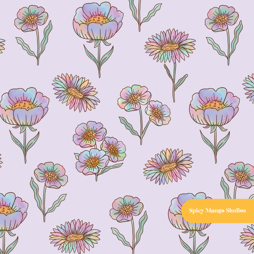 Lavender Rainbow Floral Seamless Pattern – Digital Download