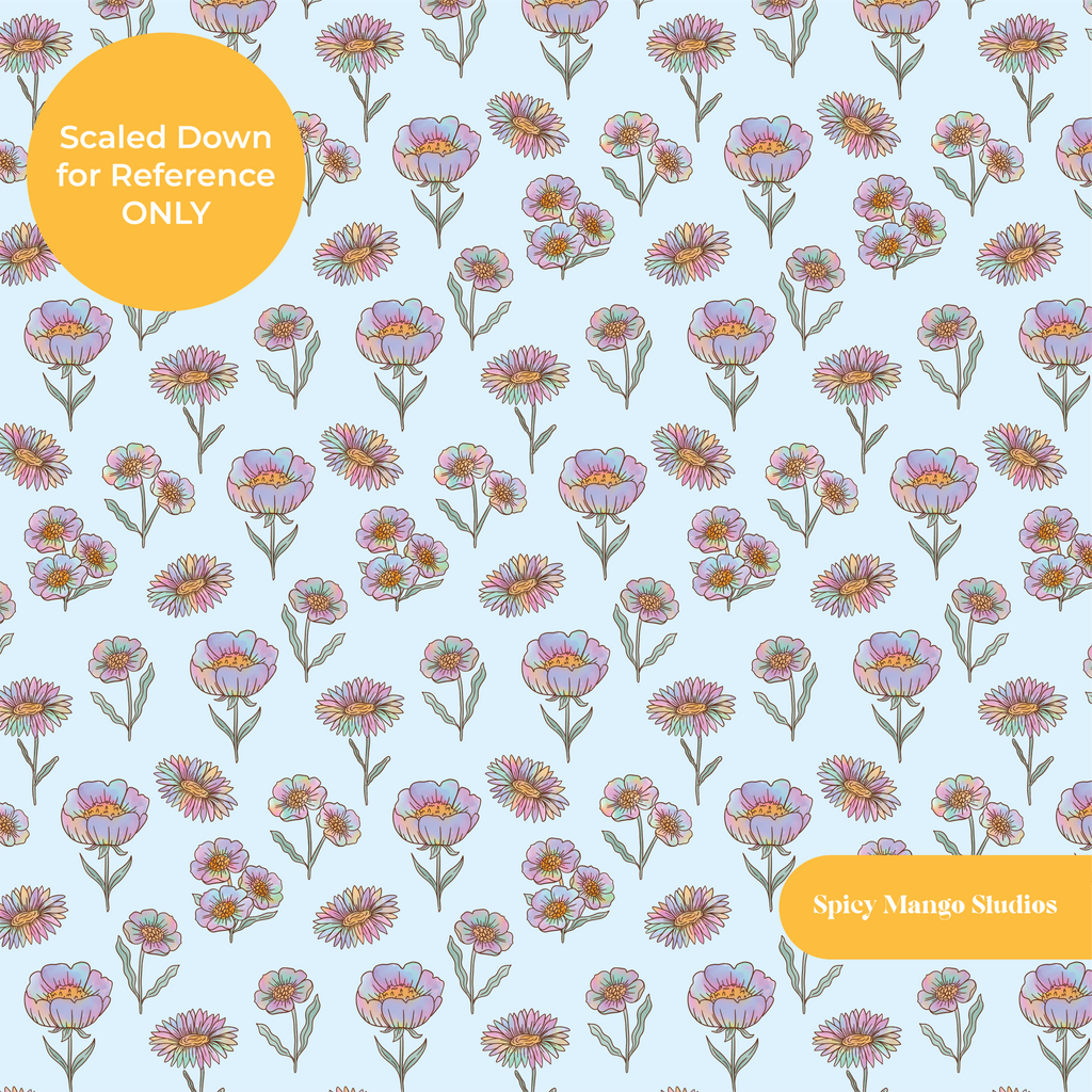 Light Blue Rainbow Floral Seamless Pattern – Digital Download