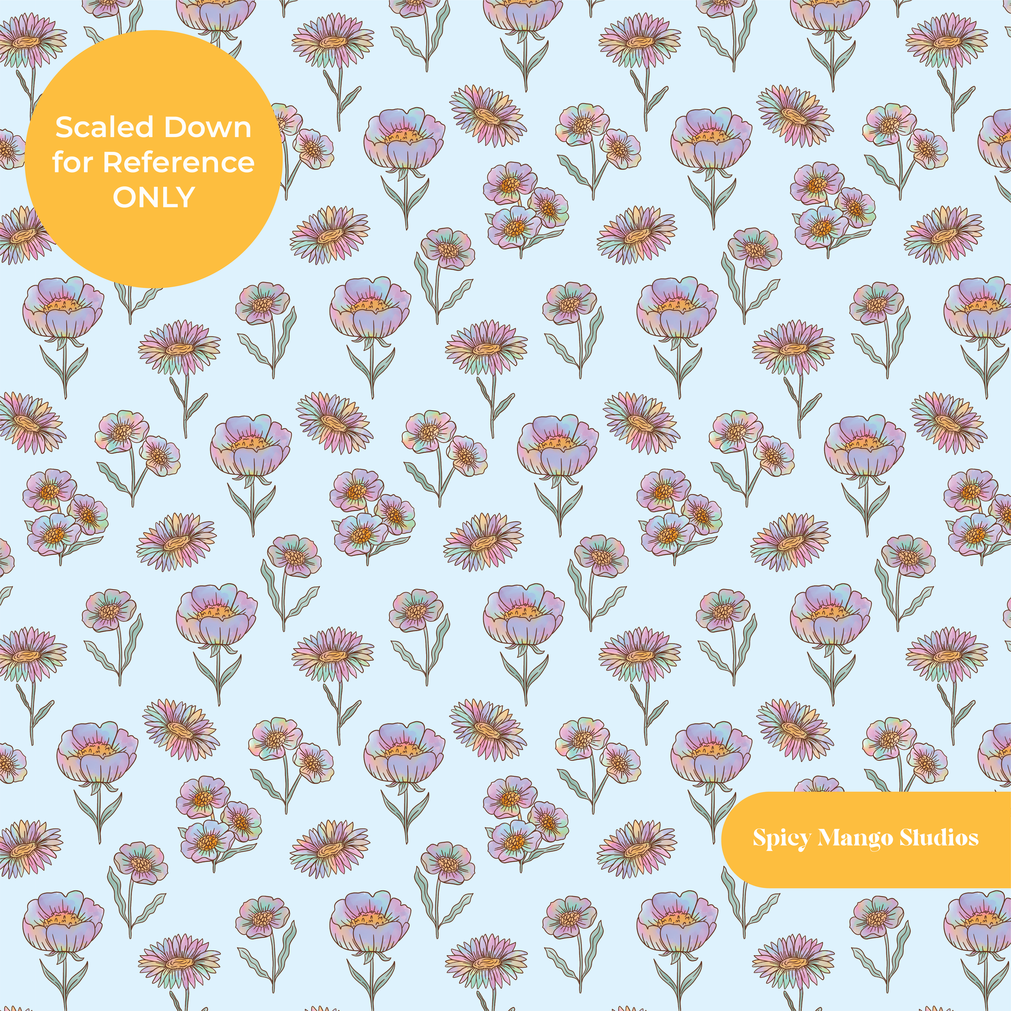 Light Blue Rainbow Floral Seamless Pattern – Digital Download