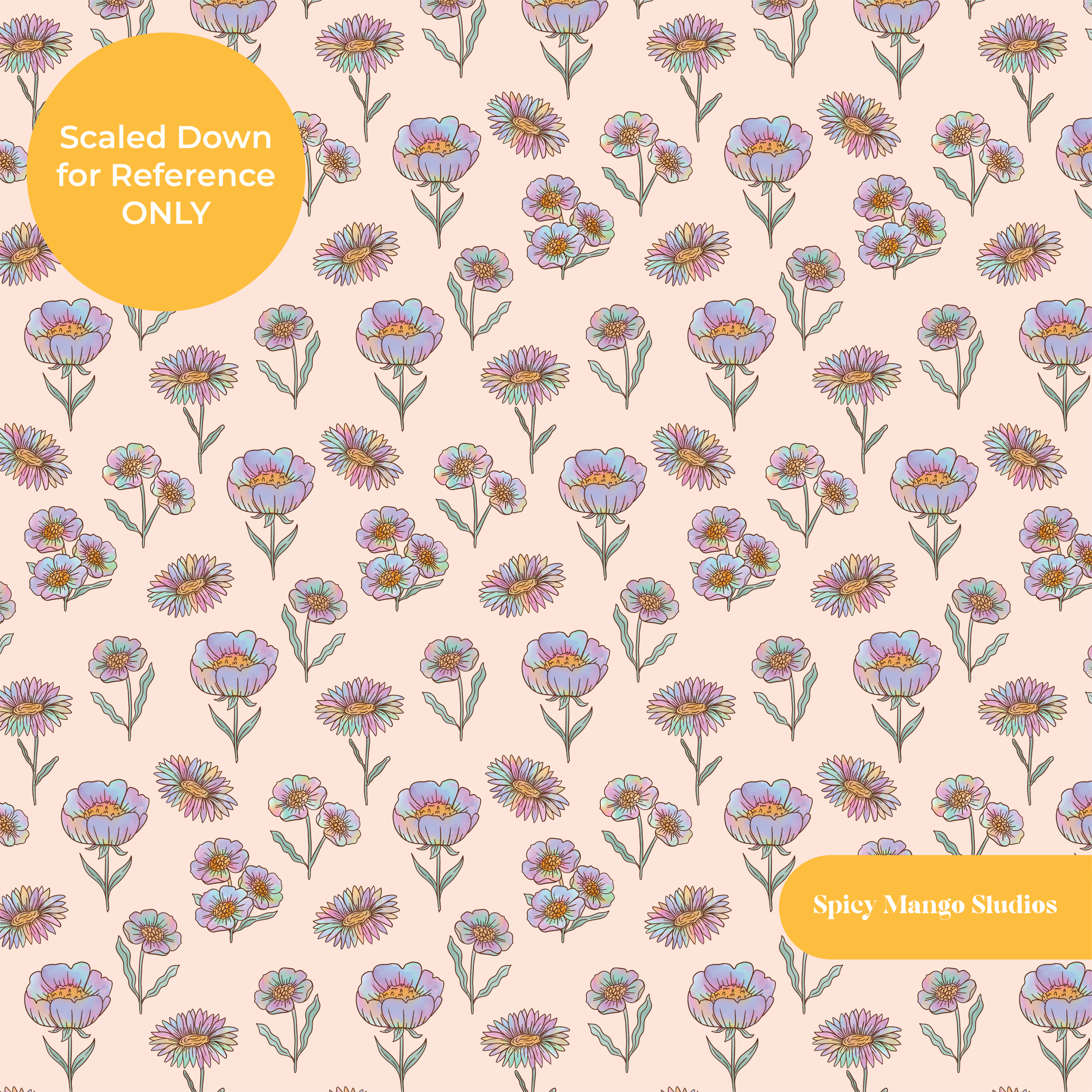 Peach Rainbow Floral Seamless Pattern – Digital Download