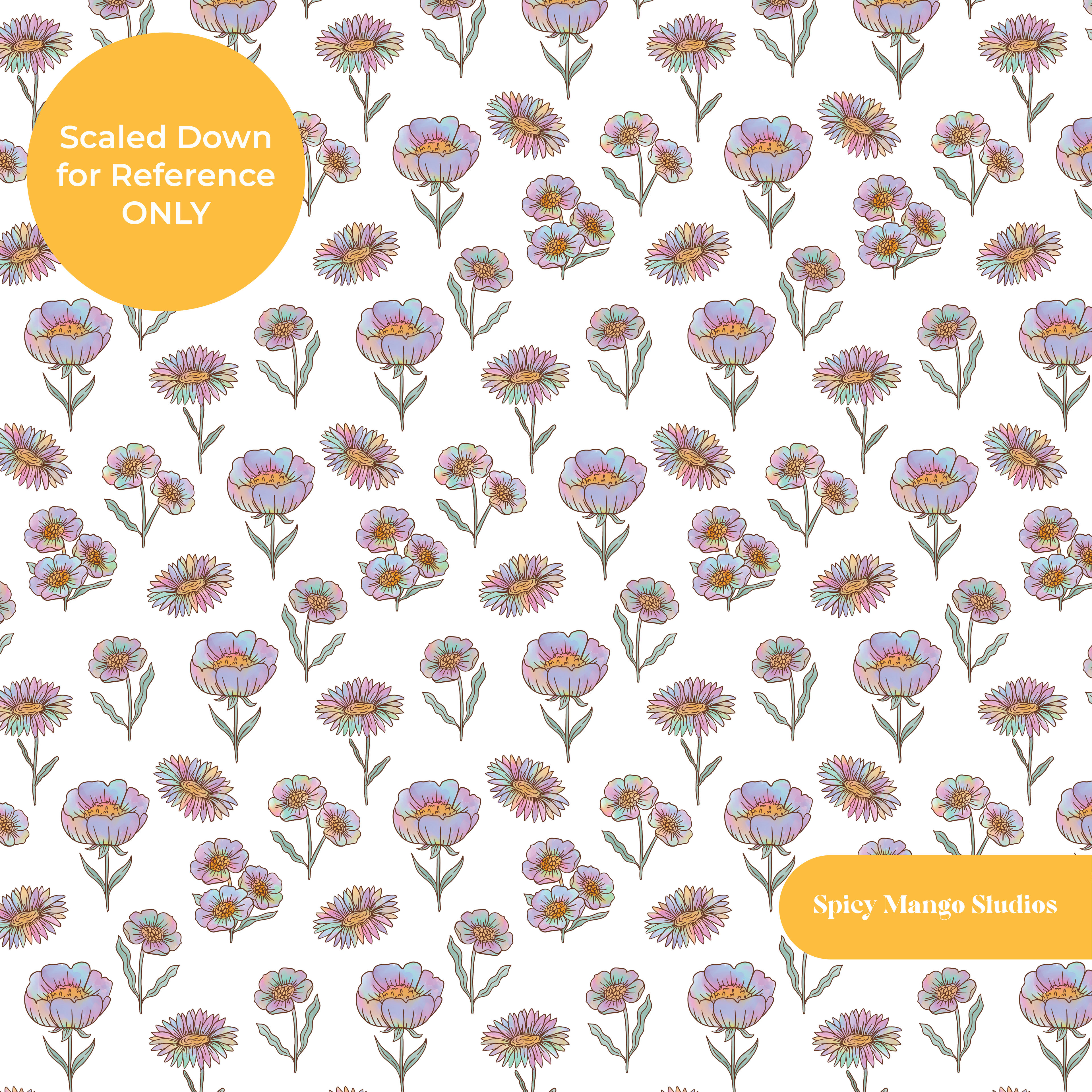 White Rainbow Floral Seamless Pattern – Digital Download