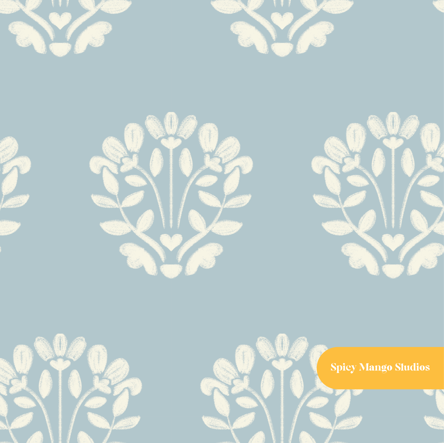 Dusty Blue Sunday Rose Floral Seamless Pattern
