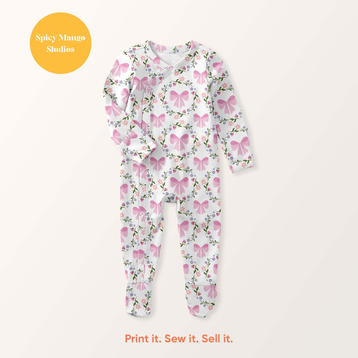 White & Pink Coquette Bow Floral Seamless Pattern