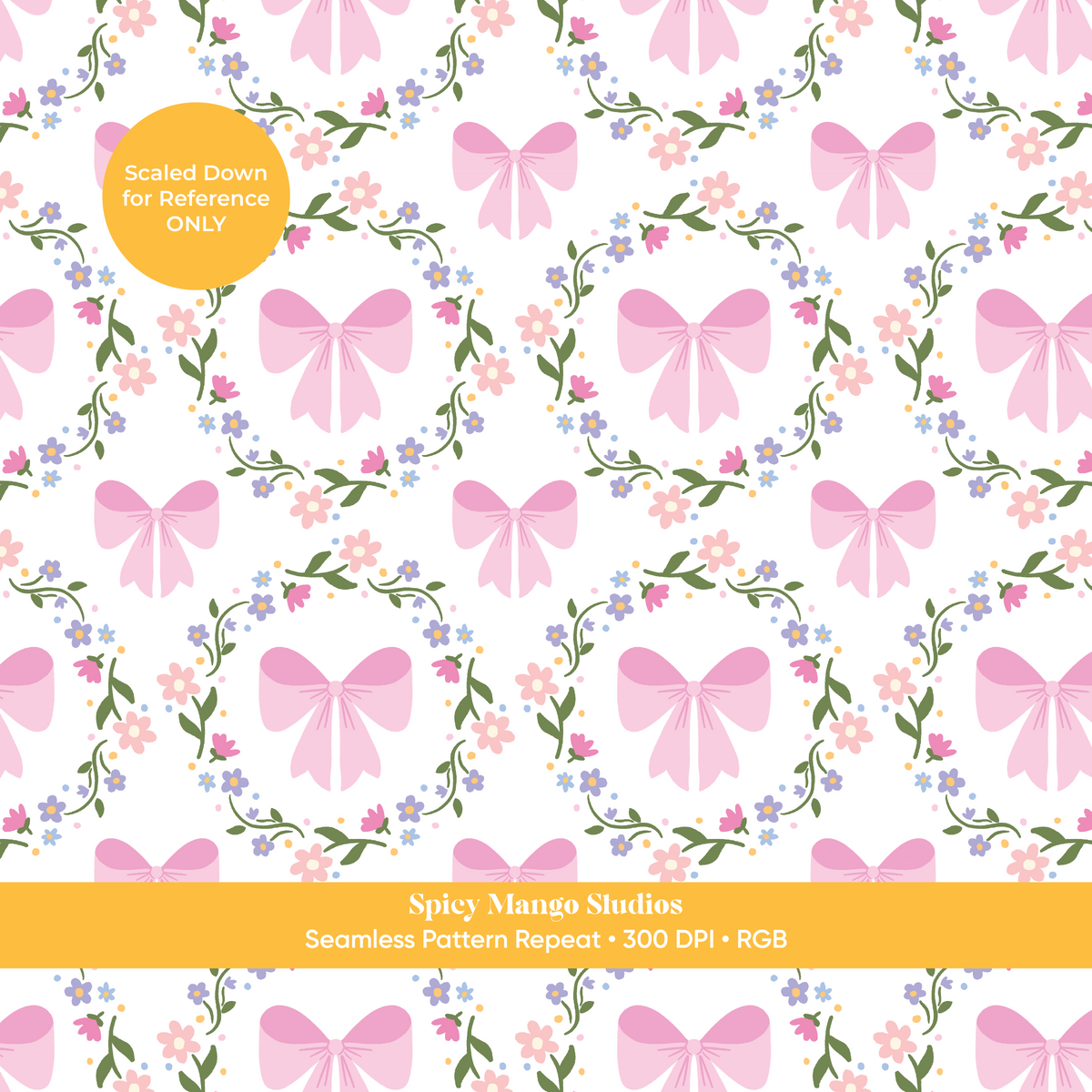 White & Pink Coquette Bow Floral Seamless Pattern
