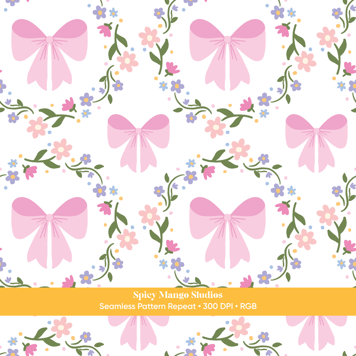White & Pink Coquette Bow Floral Seamless Pattern