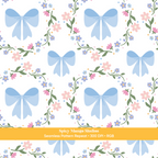 White & Blue Coquette Bow Floral Seamless Pattern