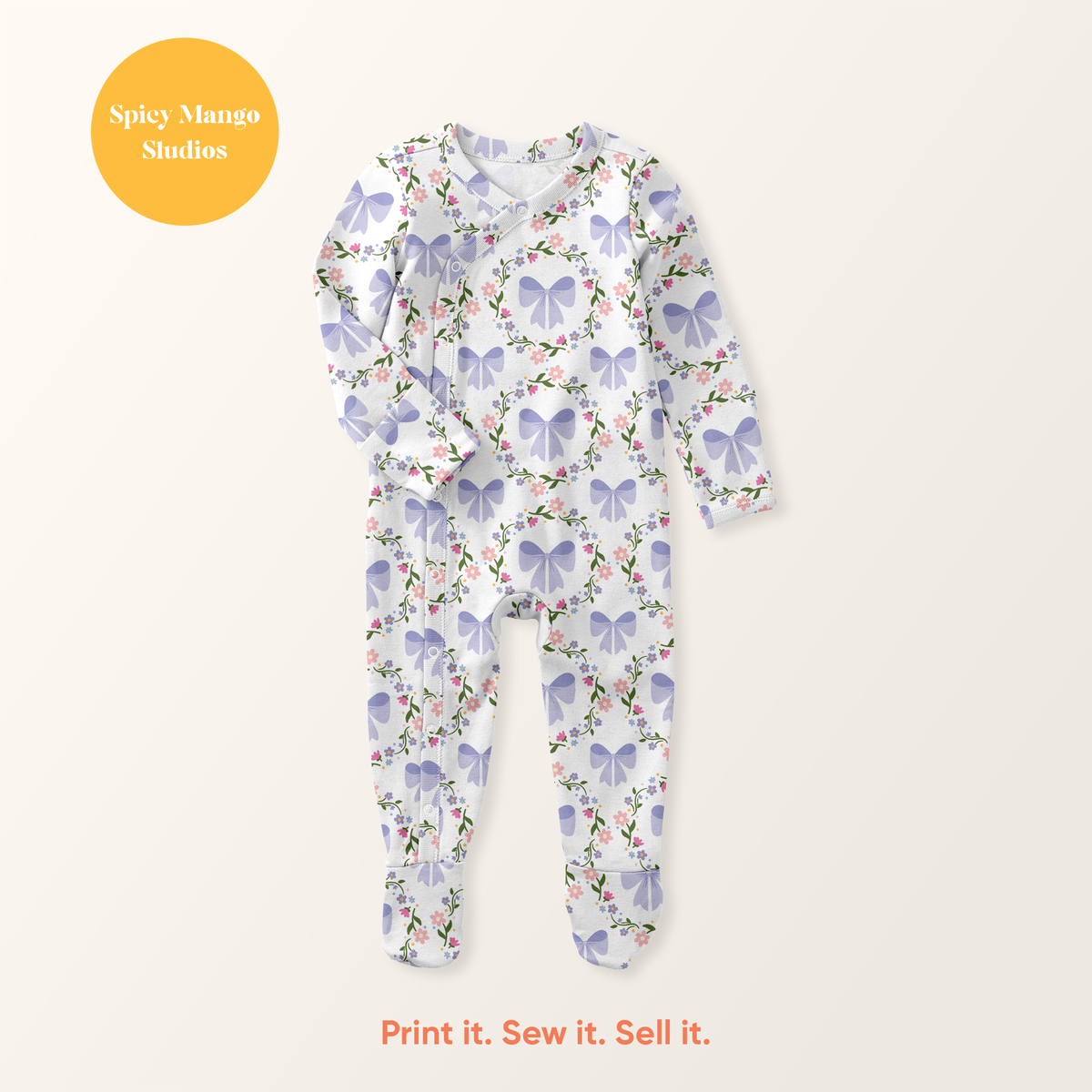 White & Lavender Coquette Bow Floral Seamless Pattern