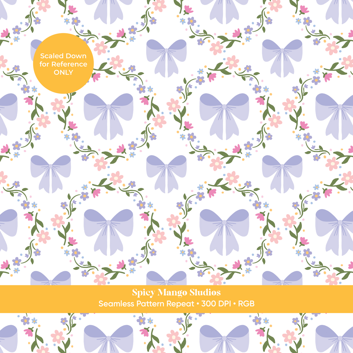 White & Lavender Coquette Bow Floral Seamless Pattern