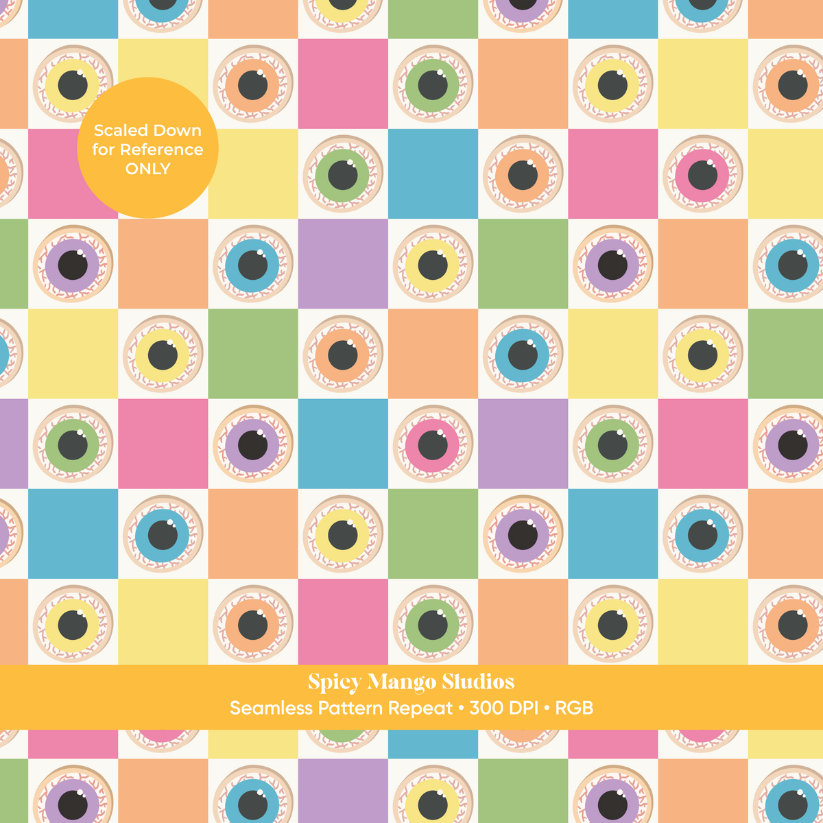 Rainbow Pastel Halloween Eyeball Checkered Seamless Pattern