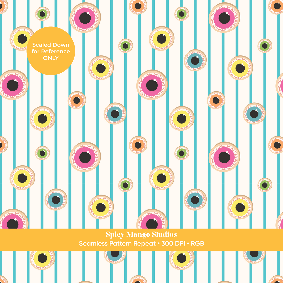 Aqua Halloween Eyeball Stripe Seamless Pattern