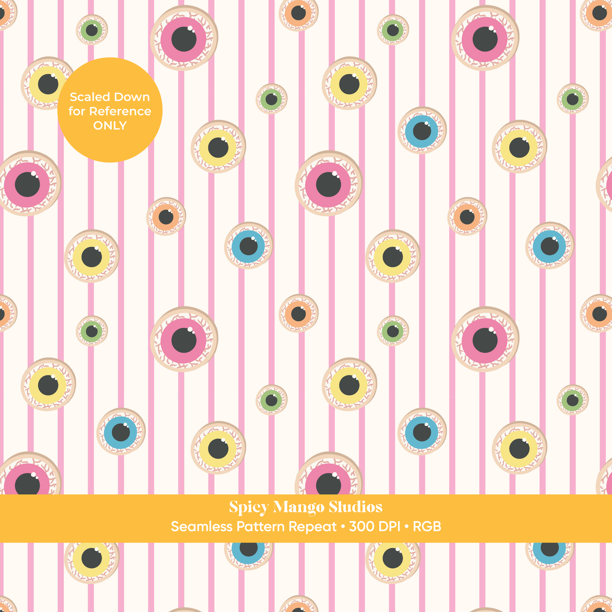 Pink Halloween Eyeball Stripe Seamless Pattern