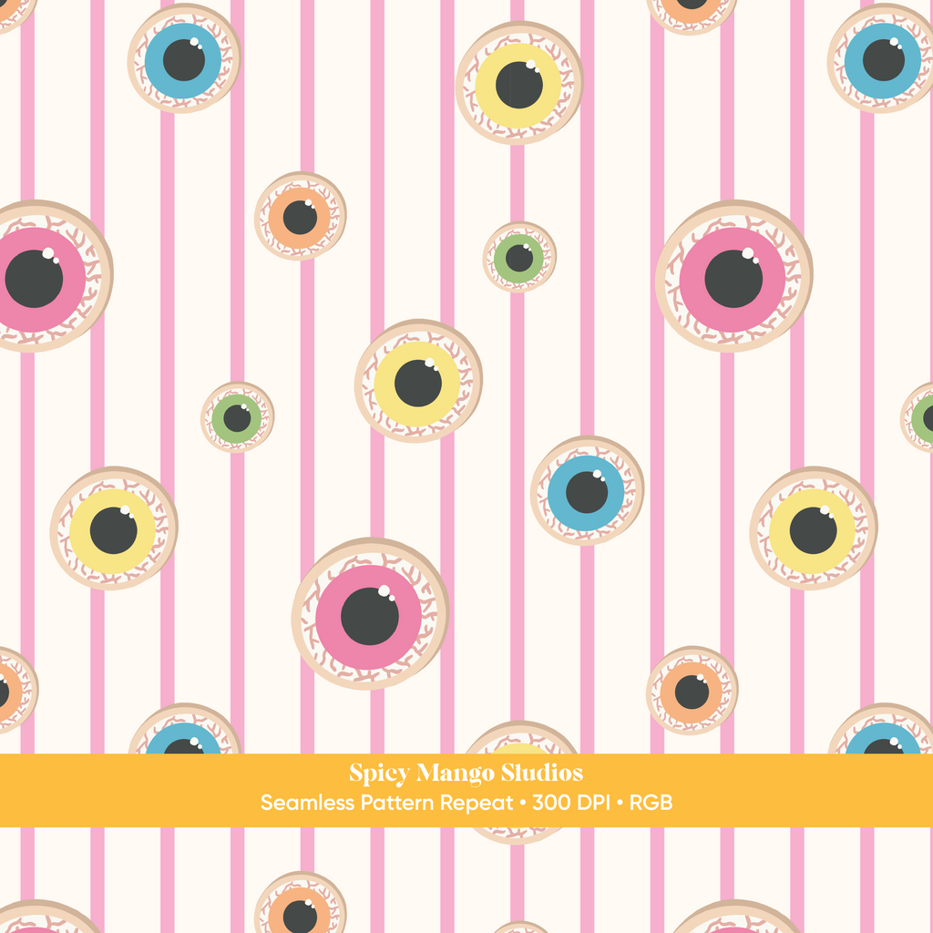 Pink Halloween Eyeball Stripe Seamless Pattern