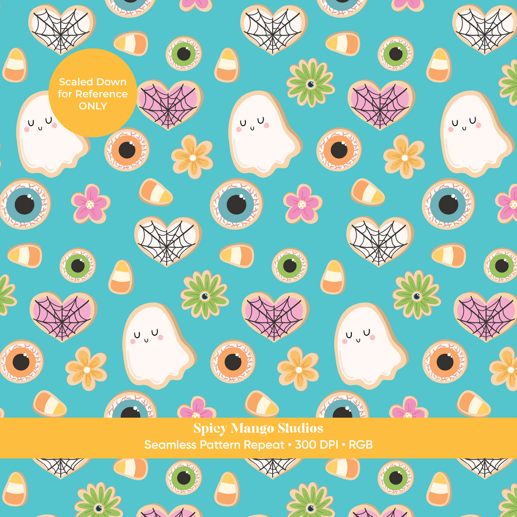 Aqua Halloween Cookies Seamless Pattern