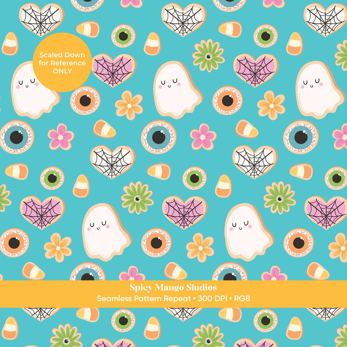 Aqua Halloween Cookies Seamless Pattern