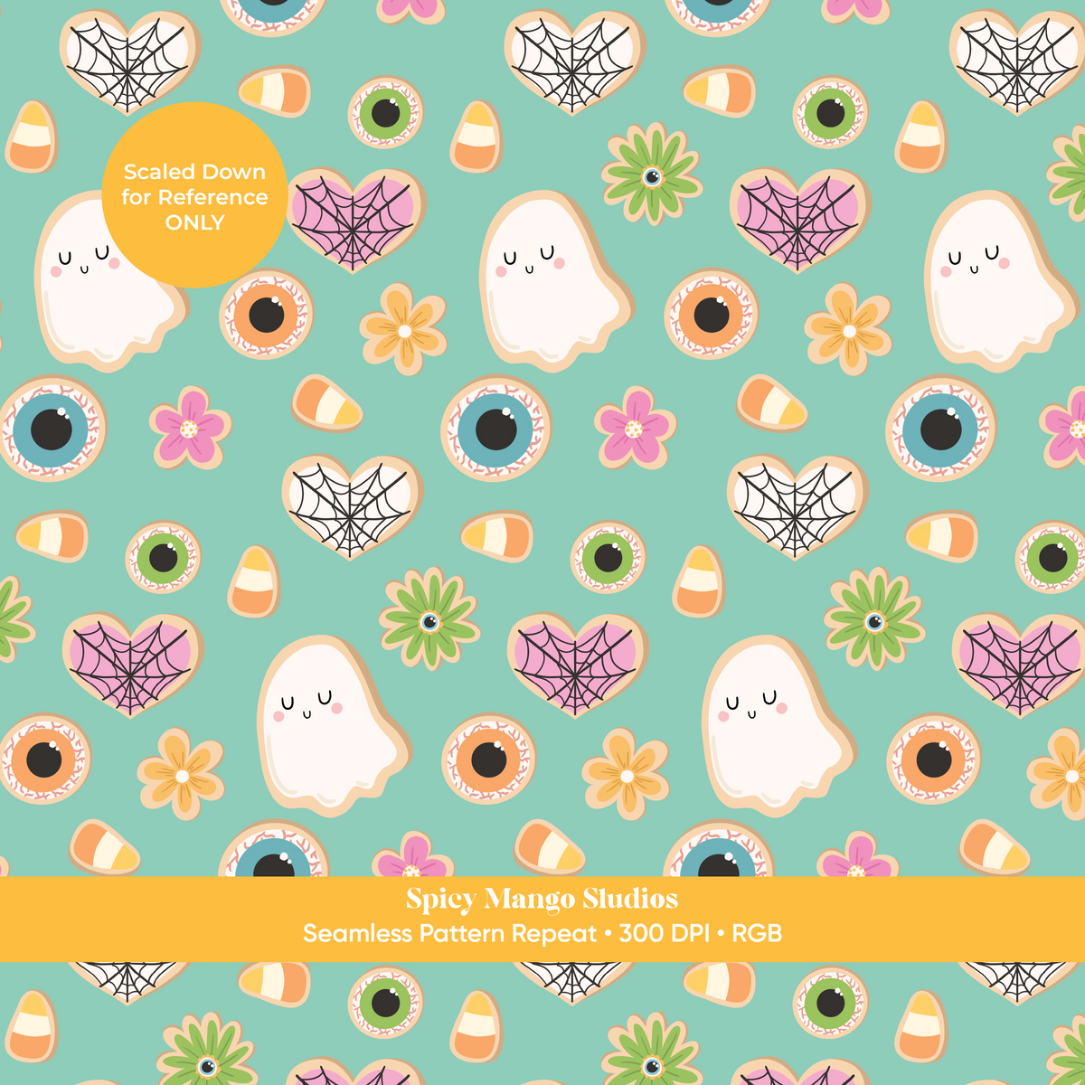 Green Halloween Cookies Seamless Pattern